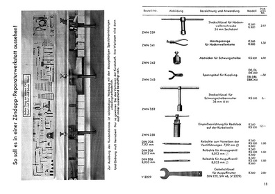 Zündapp Anleitung Liste Spezial-Werkzeuge K 350 500 800 KS  Derby DB DL KK DBK DBL DE