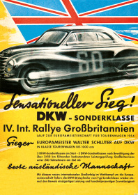 DKW Sonderklasse Int. Rallye Grossbritannien Walter Schlüter Poster Rennen Sieg 1954