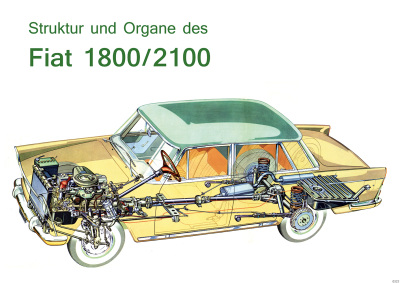 Fiat 1800 2100 "Struktur und Organe" Schnittzeichnung Poster