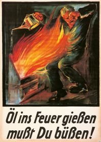 Arbeitsschutz "Öl ins Feuer" Leiter Sicherheit Hinweis Poster Plakat Warnung