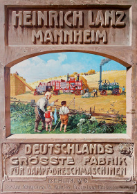 Heinrich Lanz Mannheim Dampf-Dreschmaschinen Traktor Werbung Reklame Schild Poster