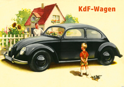 VW KdF-Wagen Käfer "Familie, Kind mit Spielzeug" Poster Plakat Bild