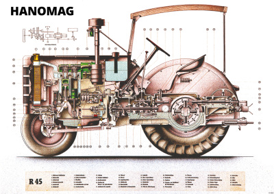 Hanomag R 45 Traktor Dieselschlepper Schnittzeichnung Motor R45 Poster Plakat Bild