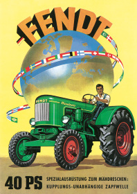 Fendt 40 PS Dieselross Mähdrescher Zapfwelle Traktor Schlepper Reklame Poster Plakat Bild