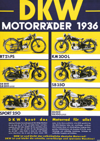 DKW "Motorcycles 1936" RT 2,5 PS SB 200 350 500 Luxury 250 Sport KM 200 L Poster Picture