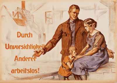 Arbeitsschutz "Unvorsichtig - Arbeitslos" Sicherheit Hinweis Poster Plakat Warnung