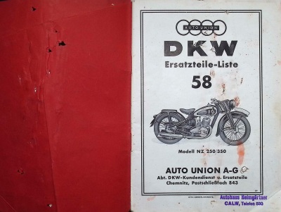 DKW NZ 250 und NZ 350 Motorrad Original Ersatzteilliste