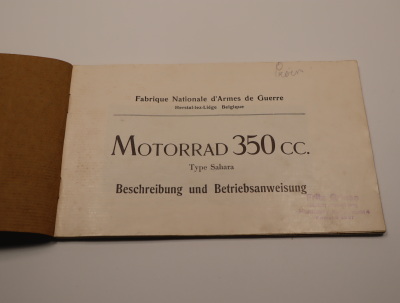 F.N. 350 ccm Sahara Motorrad Original Beschreibung und Bedienungsanleitung