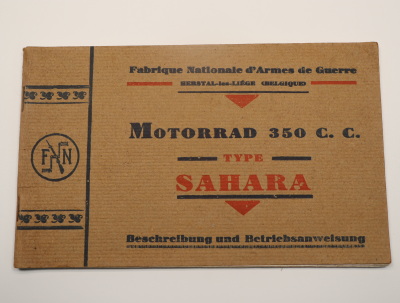F.N. 350 ccm Sahara motorcycle original description and operating instructions user manual
