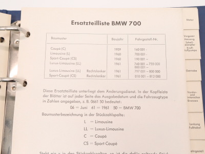 BMW 700 Original Spare Parts List Catalog 1959-1961